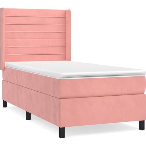 Maison Exclusive - Cama box spring con colchón terciopelo rosa 90 (1/5)