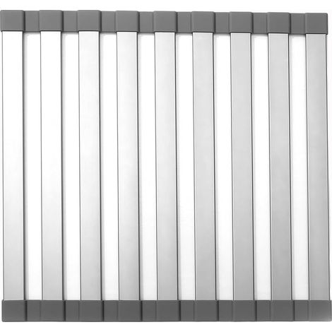 Grand égouttoir à vaisselle enroulable, égouttoir à vaisselle enroulable, couvercle d'évier, accessoires d'évier de cuisine, égouttoir à vaisselle enroulable en aluminium, pliable, enroulable (noir 48 (1/4)