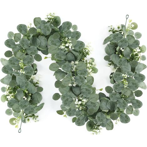 2 Guirlandes Artificielles Eucalyptus & Vigne Argentée avec Feuilles Ultra-Réalistes Vert Saule et Blanches – Décoration pour Mariage, Mur, Table, Événements Festifs, Idées Cadeaux (1.8m) (1/5)