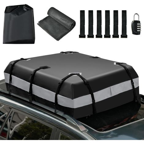 COSTWAY Bolsa para Carga en el Techo del Coche de 424L, 100% Impermeable para Todas Las Vehículos, Bolsa de Techo de Coche Suave con Cerradura de Combinación, Alfombra Antideslizante (Gris y Negro)