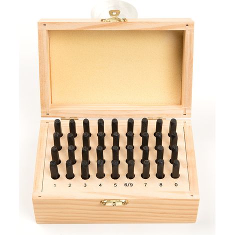 Letter and Number Stamp Set, 36-Piece Carbon Steel Metal Stamp Set, alphanumeric Punching Set with Wooden case, for Metal, Jewelry, Leather, Wood-6mm (1/5)