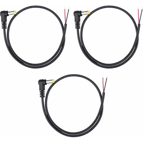 3X Câbles Alimentation 90 Degrés 5,5 x 2,1 mm, Câble de Réparation DC Mâle à Fil Nu, 0,5 m 90 Degrés Câble de Réparation, Cordon d'alimentation à extrémité Ouverte pour CCTV, LED et Routeur (1/5)