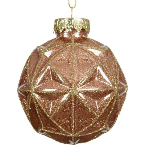 Kaemingk – Boule de Noël incassable brun clair avec paillettes dorées – Plastique, Ø 8 cm