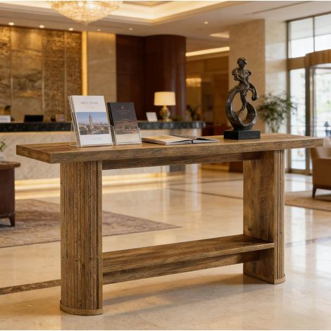 Console 140 x 30 x 80 cm in legno ingegnerizzato marrone DESVIAE (1/5)