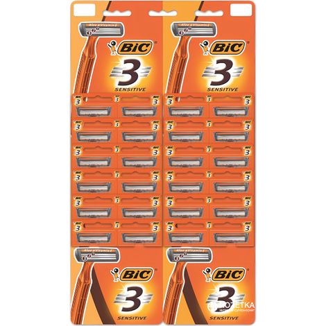 Maquinillas de afeitar desechables Bic 3 Sensitive para hombre, 24 unidades (1/3)