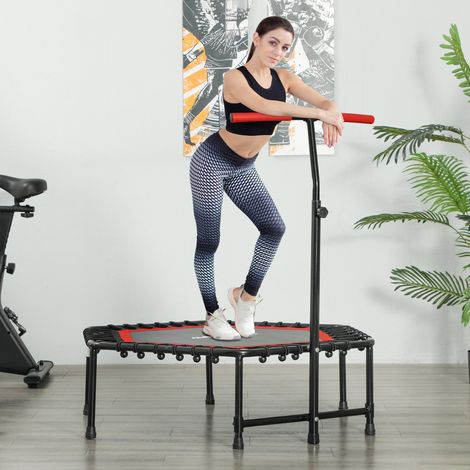 Trampoline de fitness 114 cm. cordes élastiques. poignée réglable 3 positions. trampoline d'exercice silencieux. rouge (1/5)