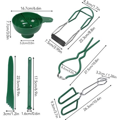 Kit per conserve da 6 pezzi, pinze a imbuto, strumento per eliminare le bolle di sapone, chiave per sollevare, coperchio magnetico, set per preparare marmellate. (1/5)