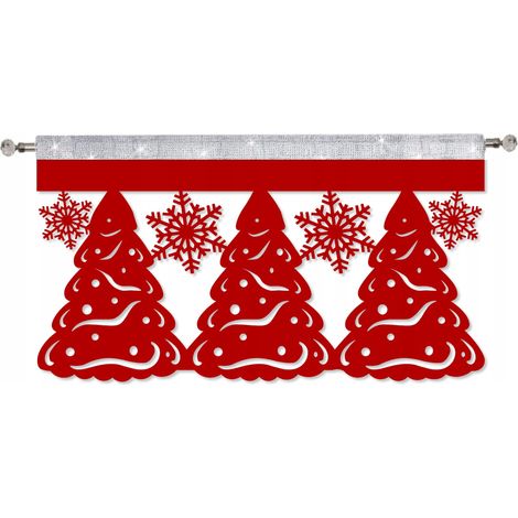 Motivo natalizio con alberi e fiocchi di neve, busta, mantovana per tenda, scintillio natalizio, 60x35