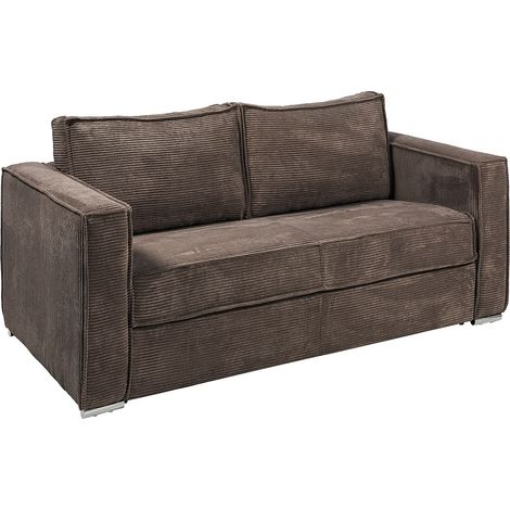 Divano letto 3 posti express in velluto a coste marrone con seduta memory foam - Rete a doghe larghe 140 cm - Materasso 14 cm - LORETO (1/4)