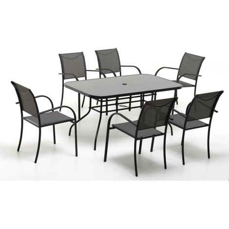SET PLAYA DINING Antracite composto da Tavolo e 6 poltrone colore fumo