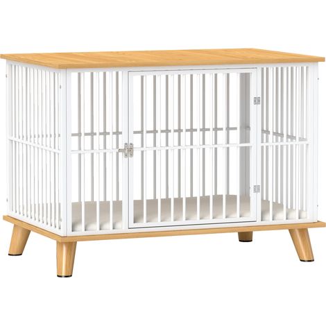 Cage pour chien avec porte verrouillable, coussin amovible, bonne ventilation, acier, 86 x 60 x 70 cm, blanc et gris