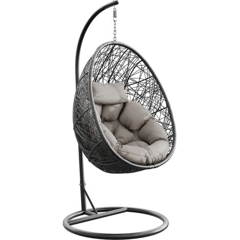 Silla colgante Comfivo Undtudo, Gris oscuro + Gris, 195x90x95cm, Tapiz, Metal, Mimbre plástico (1/5)