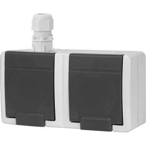 Aufputzsteckdose 2x2P+Z - IP65 - Grau - Wasserdicht und Robust - 2-fach (1/2)