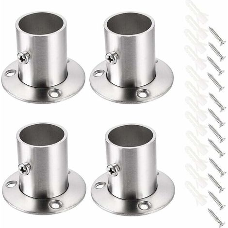 Bardusch-Lot de 4 supports de tringle à rideau Support de rail Support de tige de douille Ensemble de brides en acier inoxydable Supports d'extrémité de tringle de placard (Argent) (1/5)