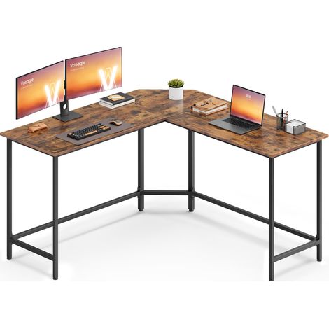 Bureau d'Ordinateur en Forme de L, 140 x 140 x 76 cm, Bureau d'angle, Gain de Place, pour Jeu, Marron Rustique et Noir d'encre LWD73XV1 (1/5)