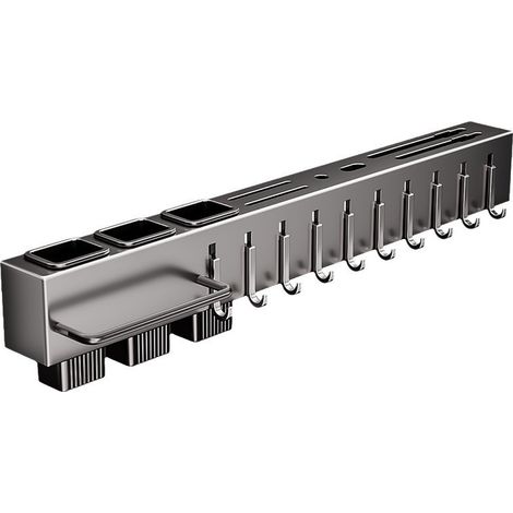 Support à couteaux gris canon 60cm sans perçage 3 porte-baguettes et 10 crochets (1/4)