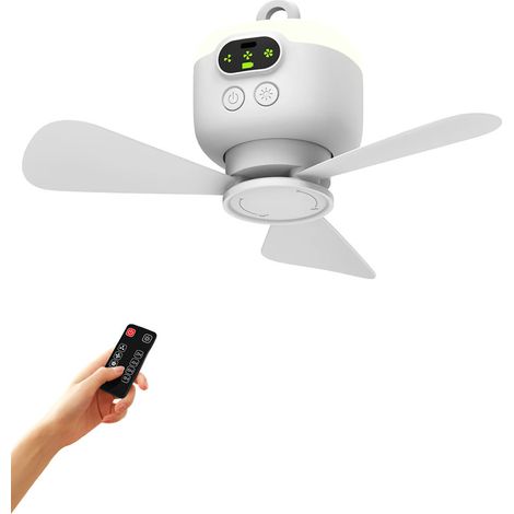 Ventilateur de plafond rechargeable USB 8000 mAh – Avec lampe de nuit, télécommande, ventilateur suspendu pour chambre, camping et tente (1/5)