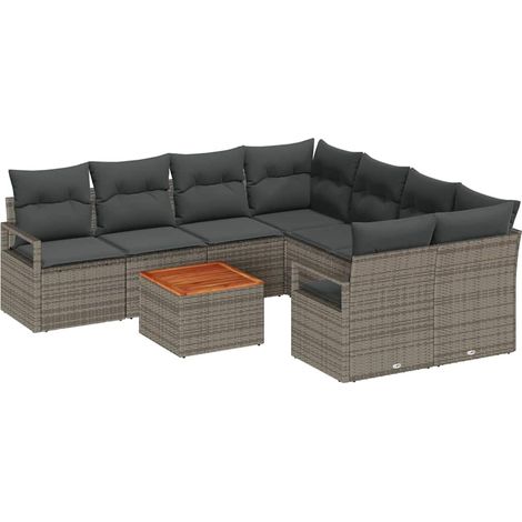 Garden Sofa Set with Cushion 9 pcs Grey Poly Rattan vidaXL (1/5)