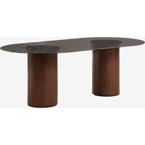 SKLUM Ovaler Esstisch 220x110 cm aus gehärtetem Glas und MDF Asgri Dunkles Aschbraun (1/5)