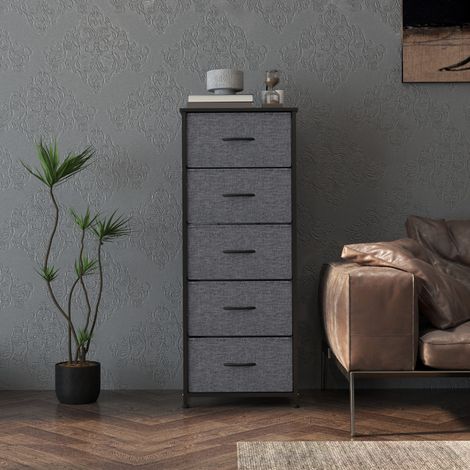 Commode 5 tiroirs meuble de rangement tiroir en tissu pliant - structure acier noir - 45 x 30 x 116 cm gris foncé (1/5)