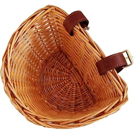 Trimec – Panier avant de vélo en osier naturel – Sangles en cuir – Taille 23x18x15cm – Imperméable et tissé à la main – Pour tous les vélos