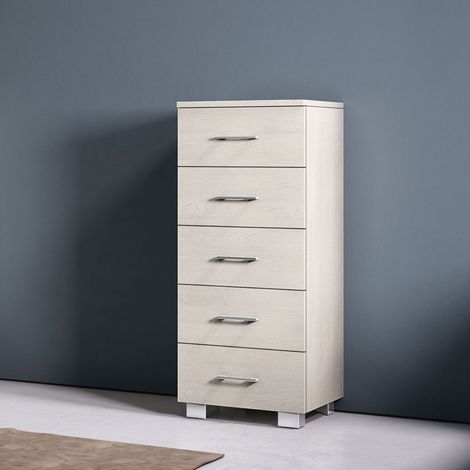 Cassettiera multiuso 42x103h cm con 5 cassetti in legno Olmo Bianco (1/2)