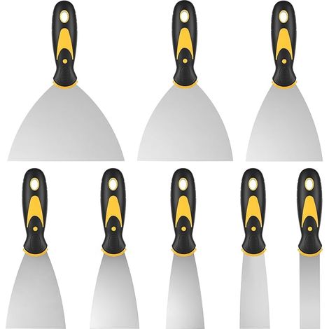 8 Pièces Couteau à Enduire, Spatule Mastic, 1/1,5/2/2,5/3/4/5/6 pouces Grattoirs à Papier Peint, Spatules Flexibles pour Cloisons Sèches Masticage Enlever Papier Peint Décoration Plâtre Bricolage (1/5)