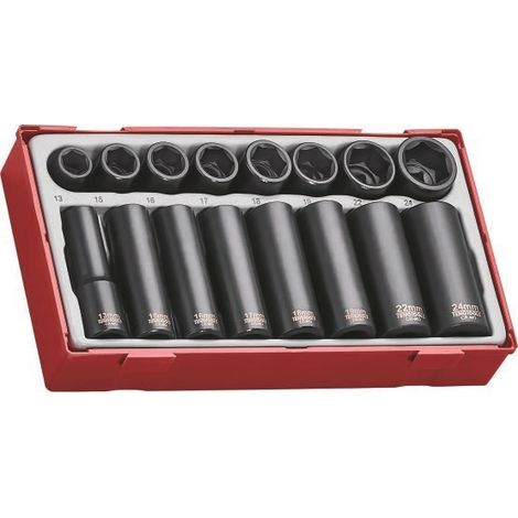 Juego de 16 vasos de impacto 1/2”serie regular y larga TENGTOOLS TT9116N