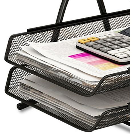 Classeur métallique étagère de bureau, support de rangement à plusieurs niveaux en fer, grille de classement 2-3-4 couches pour documents. (1/3)