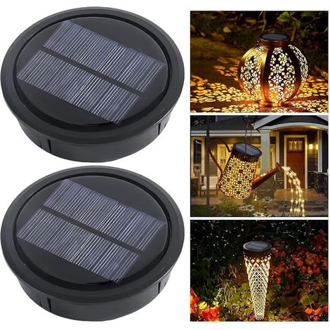 10,5 CM Lampes Solaires de Rechange, 2PC Panneau Solaire Lanterne Couvercle de Rechange avec Ampoule LED, Remplacement de Lumières Solaires Top pour Lanterne de Jardin Suspendue Extérieure (1/5)