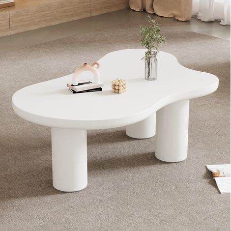 Tavolino da salotto a forma di nuvola 107x66x40,5 cm con piano in MDF laccato e 3 gambe in PVC, bianco (1/5)
