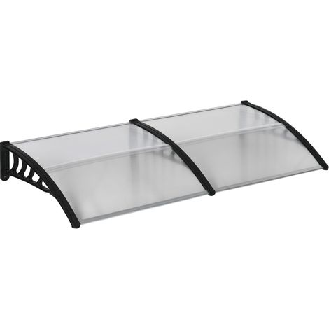Pensilina per porta d’ingresso 200 x 96 x 27 cm in policarbonato trasparente e alluminio nero (1/5)