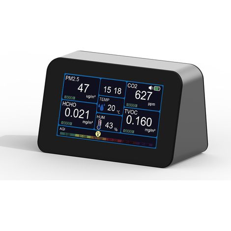 6-in-1 Multifunktions-Raumluftqualitätsmessgerät – Überwacht CO₂, PM2,5, Formaldehyd, HCHO, TVOC, Temperatur und Luftfeuchtigkeit – Feinstaubanalysator mit Farb-LCD-Display, ideal für Zuhause, Büro un
