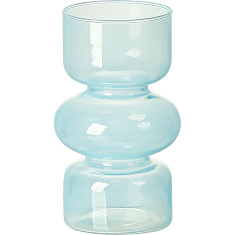Vase d'artisanat - Three-wave vase vintage modèle lumière bleu pour salon, vase en verre décoration vintage style bohème (emballage carton brun + protection mousse) (1/5)