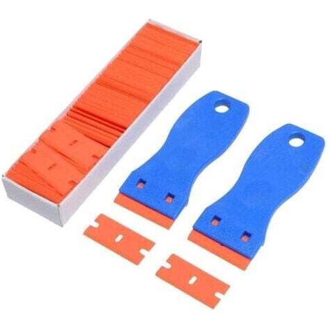 2-teiliges Kunststoffschaber-Set mit 100 Kunststoffklingen zum Entfernen von Kleber, Farbe, Aufklebern und Abziehbildern von Keramik- und Glaskochfeldern