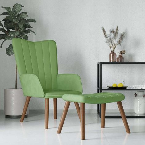 vidaXL Sillón de relax con taburete de terciopelo verde claro (1/5)