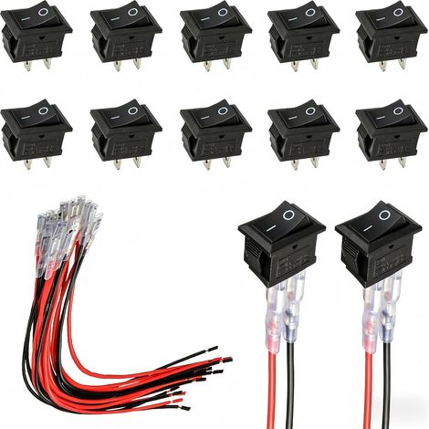 10Pcs Mini Interrupteur à Bascule KCD1 Pré-câblé 15cm, Commutateur SPST ON/OFF 2 Broches Noir, Bouton Poussoir Rectangulaire pour Voiture Auto Bateau Appareils Ménagers 12V 220V AC/DC Installation (1/5)