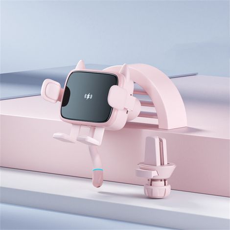 Kabelloses 15-W-Autoladegerät mit 2-in-1-Handyhalterung und automatischer Haltefunktion für Armaturenbrett und Lüftungsschlitze – Pink (1/4)