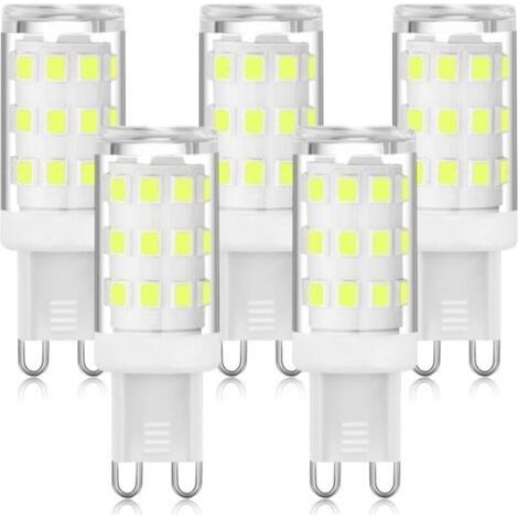 Ampoule LED G9 6000K Blanc froid 5W, LED à douille G9 à deux broches, ampoules G9 à économie d'énergie pour lustre, pas de scintillement, non dimmable, 5 paquets。