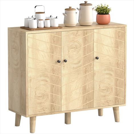 Buffet en bois massif avec portes chevrons 88 x 30 x 76 cm (1/5)