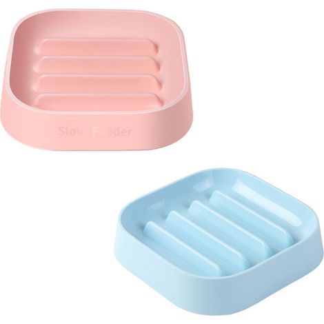 Fressnapf mit Anti-Schlingen-Funktion, 2-teiliges Anti-Schlingen-Napf-Set, aus PP-Material, ungiftig, Erstickungsgefahr, leicht zu reinigen, für Katzen und Hunde (Blau, Rosa) (1/5)