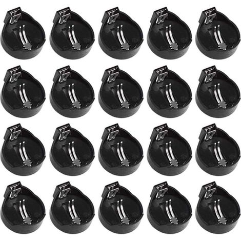 Confezione da 20 portabatterie a bottone, adattatori portatili per batterie CR2032 e CR2025 da 3V, neri.