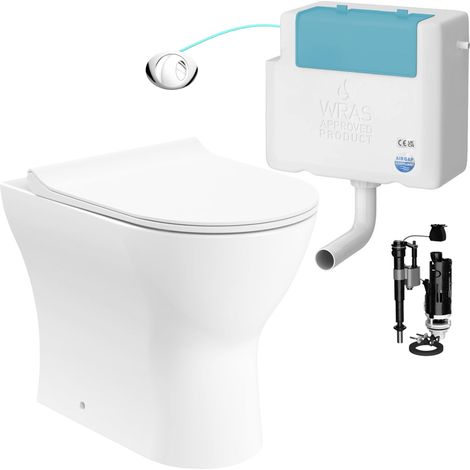 Gloss White Rimless Back to Wall Toilet and Concealed Cistern Set - Side Entry (1/4)