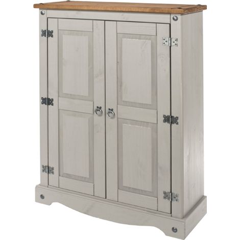 2 Door Cupboard Unit - Pine - L29.6 x W80 x H110 cm - Grey Wax - Flat Packed