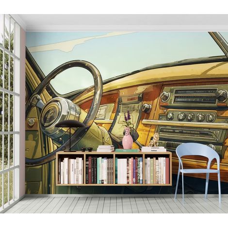 Papier Peint Vintage Voiture - Tableau de Bord Oldtimer - 150 x 250 cm (1/2)