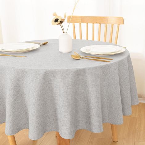 Nappe ronde 140cm Gris clair aspect lin imperméable lavable