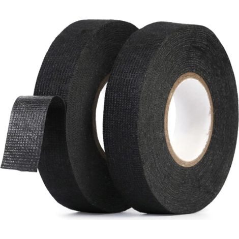 Lot de 2 Rubans de Câbles Noir 15M x 19mm - Ruban Adhésif Isolant Électrique Résistant à la Chaleur, Ruban en Tissu pour Faisceaux de Câbles, Usage Maison Voiture Moto