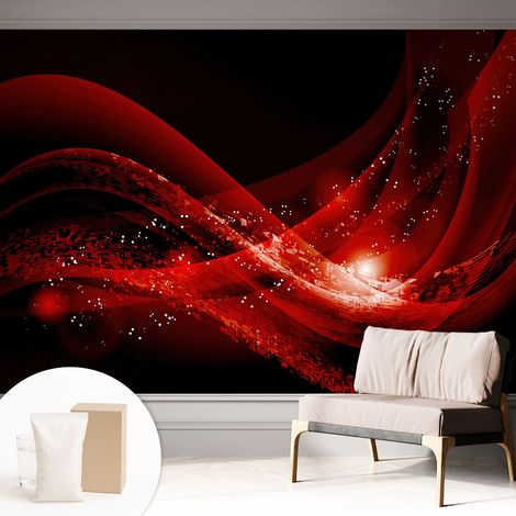 Papier peint intissé mural avec colle pour salon et chambre Décoration murale rapide - Colle incluse gratuite Tourbillon rouge 312x219 cm (1/5)