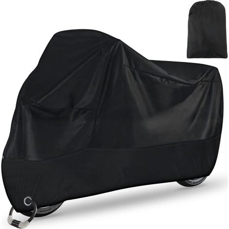 Housse Moto Exterieur Etanche Hiver Eté XXL avec Trou de Serrure, Protection Contre la Poussière Neige Pluie Vent UV Bâche pour Scooter Vélo 245x105x125cm Noir (1/5)