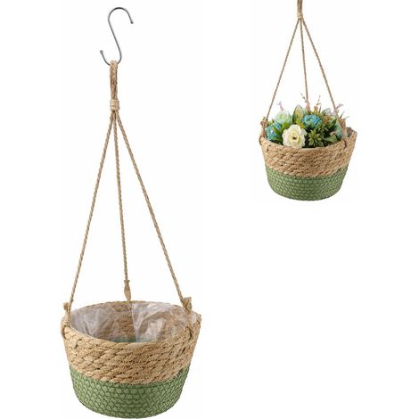 Panier Suspendu de Plantes, Pot De Fleurs Tissé Panier, Panier Jardinière Suspendue Pot pour Plantes, Panier De Jardinière Suspendu, Convient aux Plantes, Intérieure ou Extérieure (Green) (1/5)